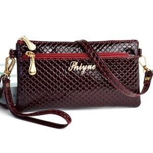 New - Trendy -Retro Style Shiny Faux Leather Shoulder/Crossbody Bag - Burgundy